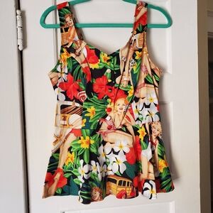 Belle Poque Vibrant Tropical Print Tank Top